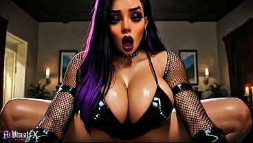 Goth Latina gets a sloppy blowjob and titfuck in haunted mansion