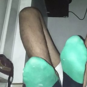 Having fun with my green socks and sweaty feet