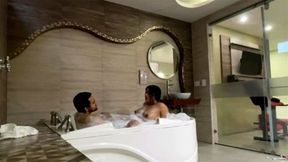 Giving my girl with everything in the tub of bathroom