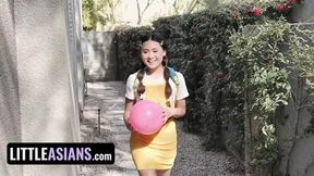Fresh princess Ella Voneva takes Diamond Banks' huge strap-on in her Asian pussy