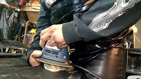 Leather dressed power tool masterbation