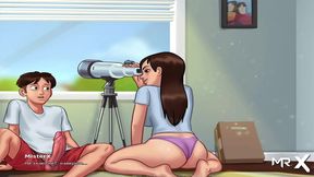 Spying On Teen Anime Girl's Seductive Summertime Saga Gameplay Masturbating Session