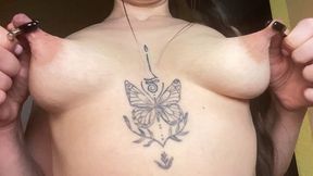 Kristi Ren Whips Herself With A Flogger, Stretches And Puts Clamps On Her Big Nipples