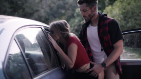 Passionate sex near a car with beauty Kristen Scott