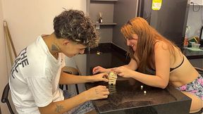 My stepmother with a very big ass makes a bet with me and I cheat to fuck her good