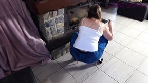 She Wants to Suck My Cock and Get Her Pussy Fucked in Her Tight Jeans in Front of the Fireplace!