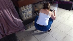 She Wants to Suck My Cock and Get Her Pussy Fucked in Her Tight Jeans in Front of the Fireplace!