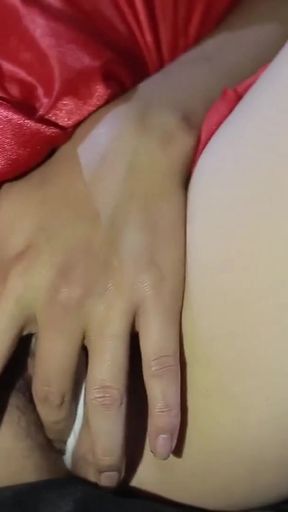 helped masturbate by her husband, Indonesian girl is very satisfied, wearing a sexy satin dress   Clip 2