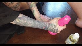Handjob to a Dildo