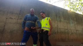 two workers fucking in the park