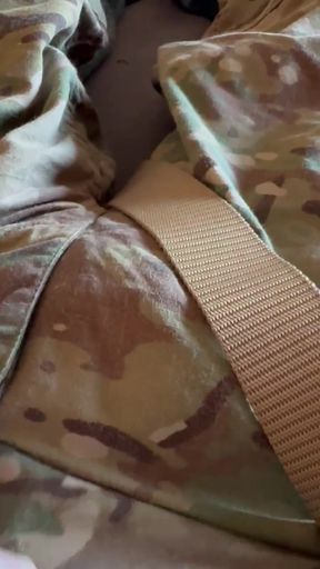 Soldier Jerking off Wearing His Sarge's Blue Boxer Briefs