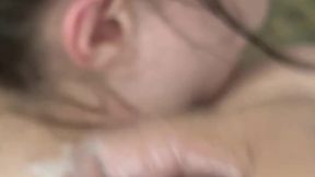 Latina teen gives sloppy blowjob then cums all over her roommate's hair