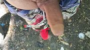 Walking in park while jerking off - risky- cum into the firepit at the end