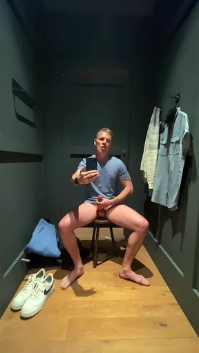 Risky Fitting Room Wank: Next Cubicle Guy Hears Me Cumming - Huge Cumshot