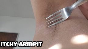 Itchy Armpit Scratch with a Fork – Hairy Armpit Close-Up, Shaved Side Comparison, Raw Skin Detail and Sensual Scratch Fetish Play