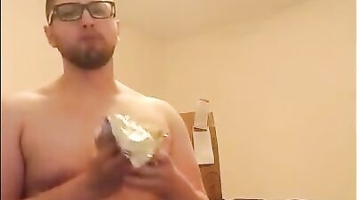 Chubby gay dude is doing a burrito challenge per fan's request
