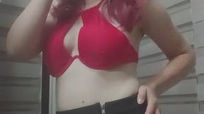 Redhead in a Black Skirt & Red Bra Enjoys a Relaxing Balcony Smoke