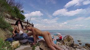 lesbian inflatable domination on the beach