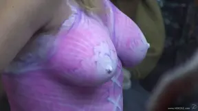 Sultry Cougar Gets Her Perfect Titties Painted Live On Screen