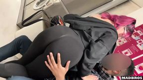 Chilean babe's massive booty devoured whole by dual gargantuan ebony poles in a laundry mat!