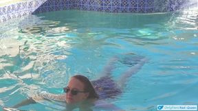 Hot Long Haired Ginger MILF Taking a Dip and Fucking in Outdoor Pool