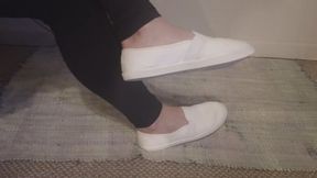 My Sweaty Toe Wiggling and Dangling in White Canvas Sneakers