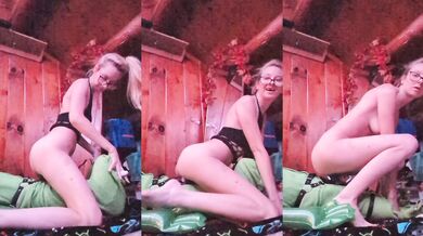 Blonde Tease Rides Alien's Stretching Fetish Toy In Skimpy Dress