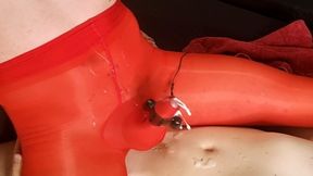 Sissy Boy Cumshot Through Nylon Bodysuit While Riding Fat Cock Anal Orgasm Lingerie