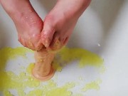 Fun with yellow jello and dildo