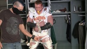 Tall redheaded football player bound gagged stripped and jerked off.