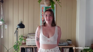 Ersties - Cute Summer Shoves Panties In Her Pussy Before Grabbing The Glass Dildo