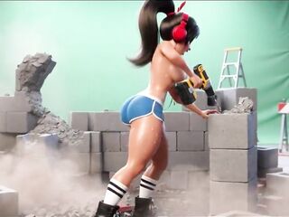 Curvy Builder Sweetheart Undresses and Positions Seductively with Drill in Studio Session (AI generated)