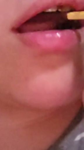 eating chocolate snacks warmed by my pussy!   Clip 1