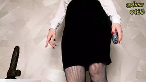 Hot Teacher Has Fun with Big Black Dildo Without Taking off Her Clothes