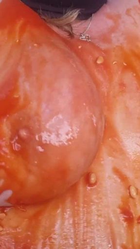 Julie Cunningham Sploshing - Short Slowed Down Clip of My Hug Tits Covered in Beans Being Shaken Side to Side Slowly