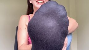 Fake Friend "Lets" You Smell Her Socks - Foot Smelling POV With Dirty Black Socks MP4