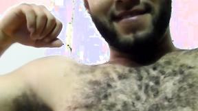 Bushy ebony homosexual sucked off while masturbating