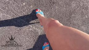 Walking in blue Italian high heels POV