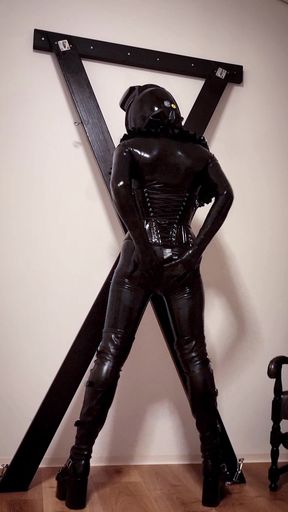 Rubberdoll Caress and Shows off Black Latex Catsuit Body