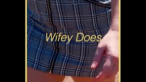 Milf displays her trimmed genitals publicly