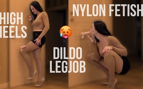 Dildo Leg Job in Nylons and High Heels