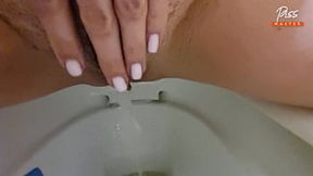 Milf slut pissing and fingering in outdoor POV