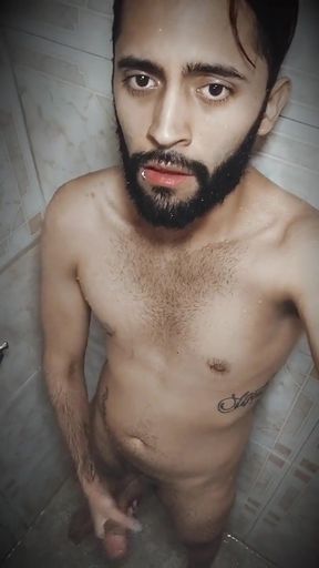 Taking care of my morning wood in the shower
