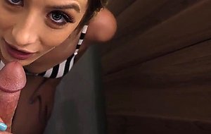 My stepsister on her knees taking care of my big boner