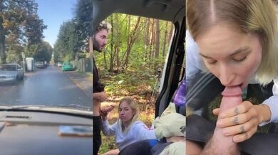 Forest wife squirts while driving gets mouth stuffed with cum