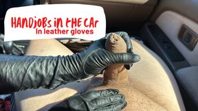 handjobs in the car outdoors in leather glove