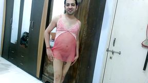 Sexy sissy crossdresser femboy Sweet Lollipop in a sexy sheer babydoll.