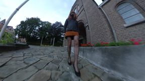 Undoing my brown skirt before the church