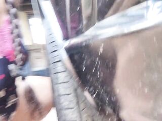 Paty Bumbum sticks the car's gear lever in to cum