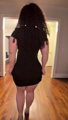 Slutty white brunette shows off her thick ass in a thong